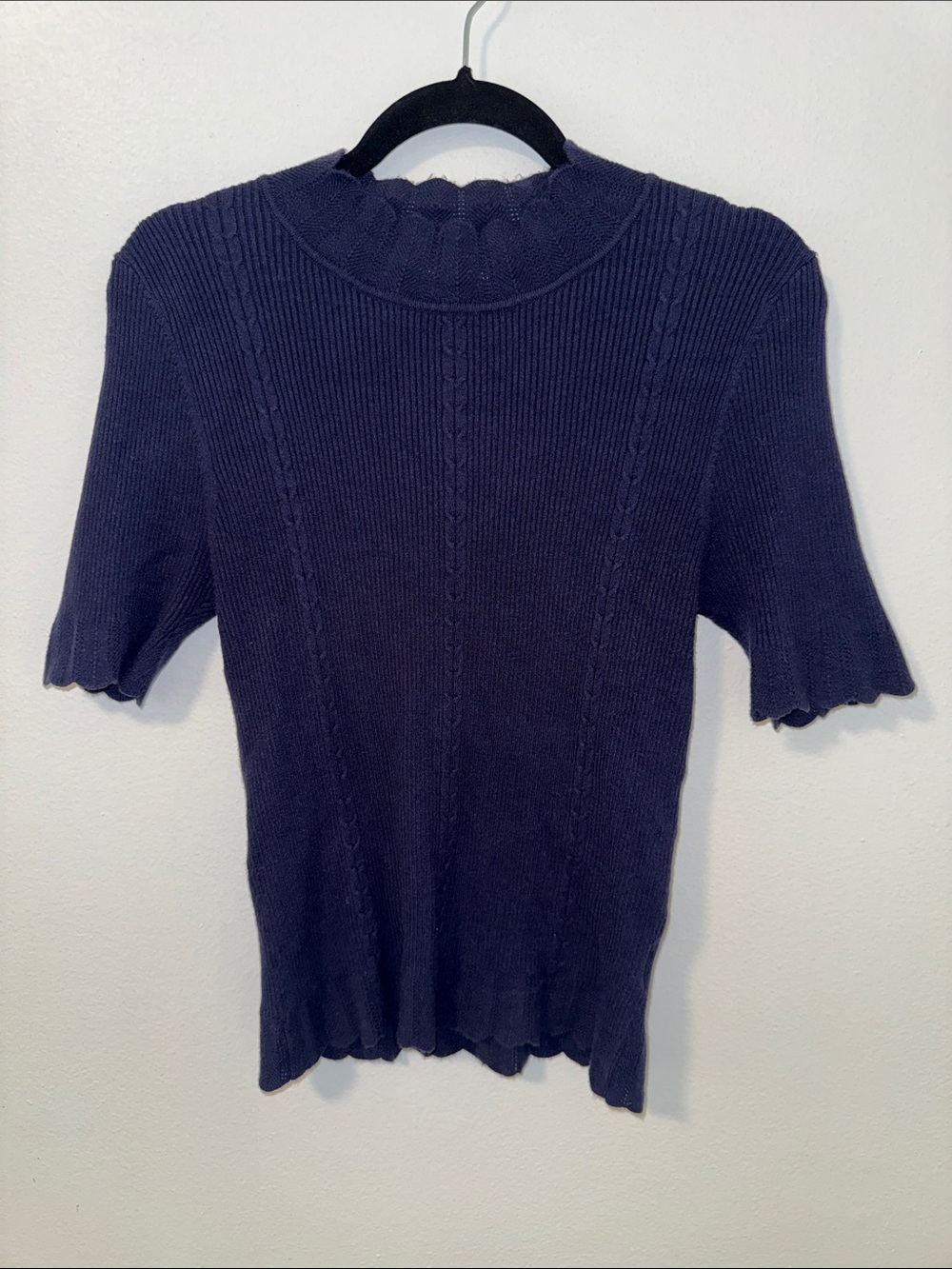 Princess Highway Navy Scallop-Edge Rib Knit Top
